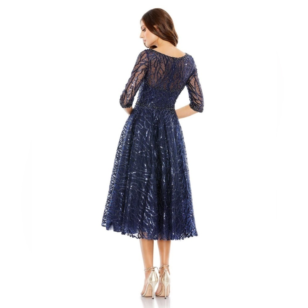 Mac Duggal 20252 NWT EMBELLISHED 1/2 SLEEVE A LINE DRESS - Picture 2 of 11